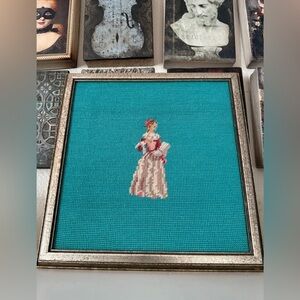Vintage Needlework of a Lady in Historical Dress Professionally Framed‎